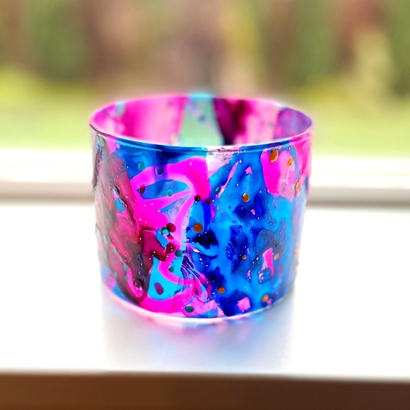 Marbled Colorful Votive Candle Holder Handmade - Picture 3 of 6